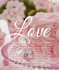 Christian Wallpaper – Soft Pink 1 Corinthians 13:4-8